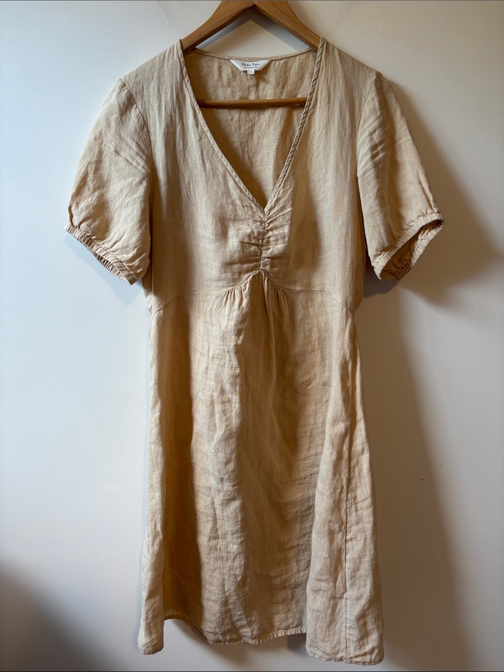 Part Two Beige V-Neck Short Sleeve Linen Dress
